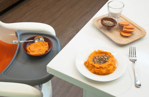 Baby & family recipe - sweet potato & coconut mash w/ dukkah