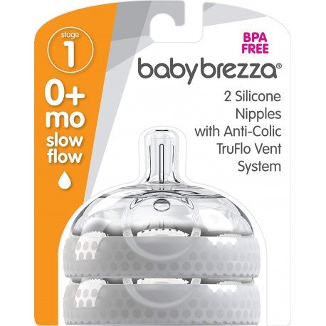 Stage 1 Replacement Baby Bottle Nipples with Anti-Colic Truflo Vent System (2 Packs)