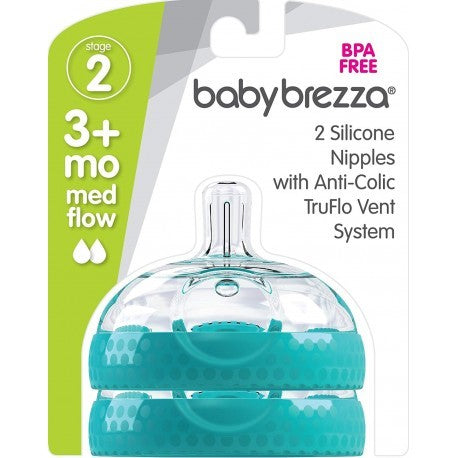 Stage 2 Replacement Baby Bottle Nipples with Anti-Colic Truflo Vent System (2 Packs)